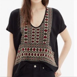 Madewell black, red, & cream embroidered top